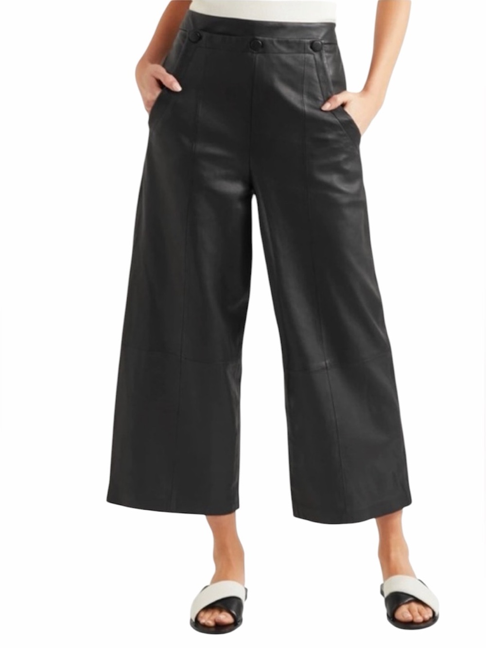 Jason Wu Black Cropped Wide-Leg Leather Pants